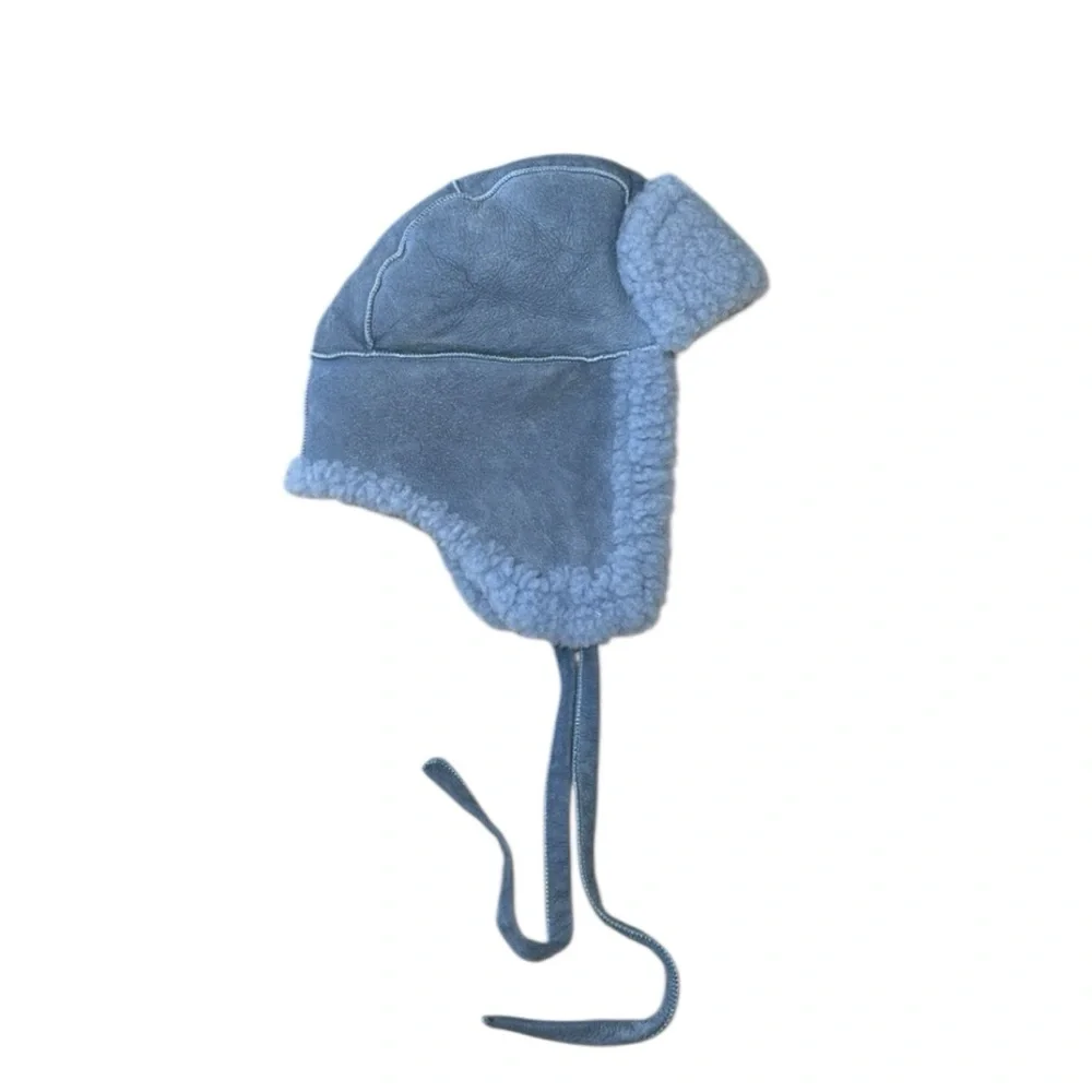 Overland Children’s Unisex Sheepskin Fur Dyed Blue Leather‎ Aviator Hat